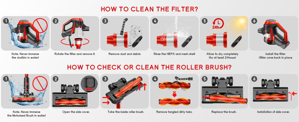 BSNAW vacuum instructions How to Clean the Filter and Roller Brush