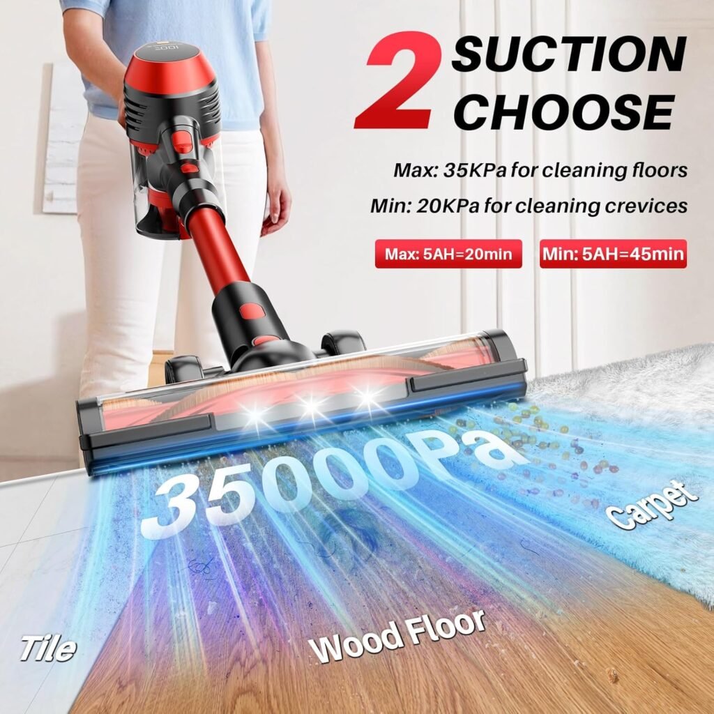BSNAW red cordless stick vacuum 2 mode