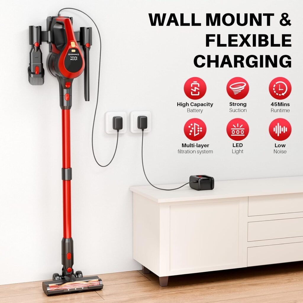 Wall-mounted BSNAW vacuum with charger and accessories