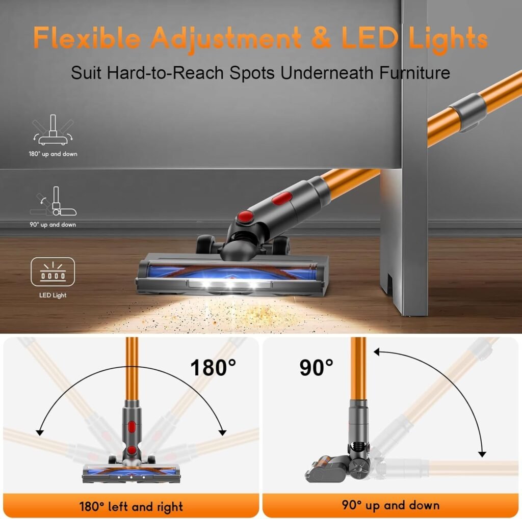 BSNAW stick vacuum cleaning under furniture with LED lighting