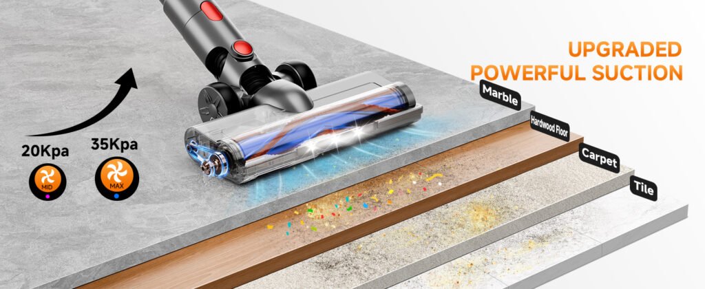BSNAW Cordless Stick Vacuum delivers strong 35Kpa suction